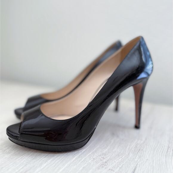 PRADA Patent Leather Peep-Toe Stiletto Heels Size 36.5 EU - Picture 3 of 12